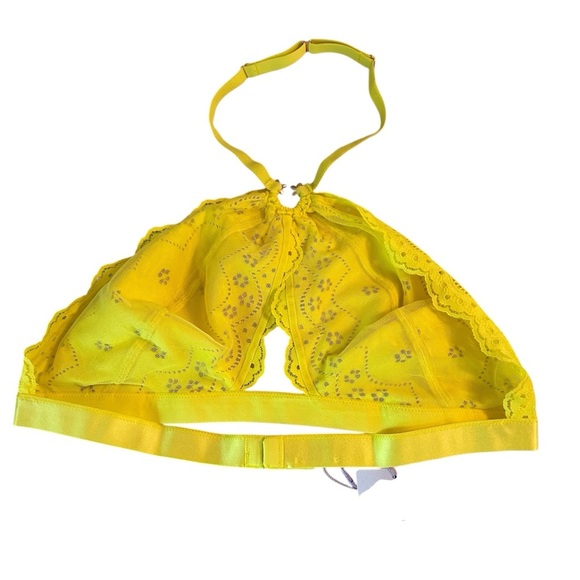 Savage X Fenty Women's Size 1X Bombshell Broderie Lace Halter Bralette Yellow - Picture 3 of 12